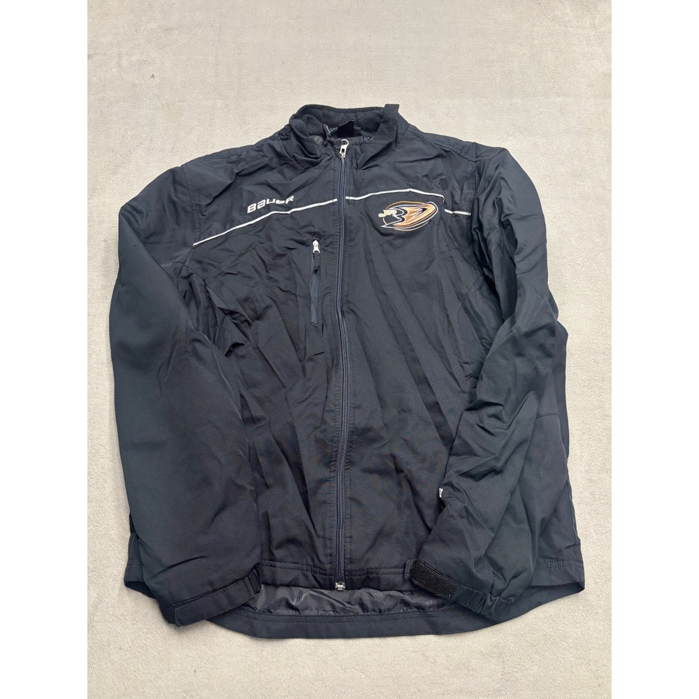 Bauer Anaheim Ducks Hockey Warm Up Jacket Black Mens Small S/P Full Zip TEC